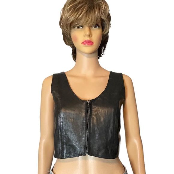 Jackets & Blazers - Cropped Leather and Lace Vest